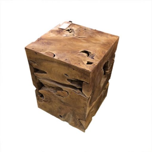 Teak block side table