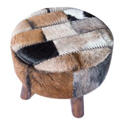 Alternative view of Apache round cowhide footstool