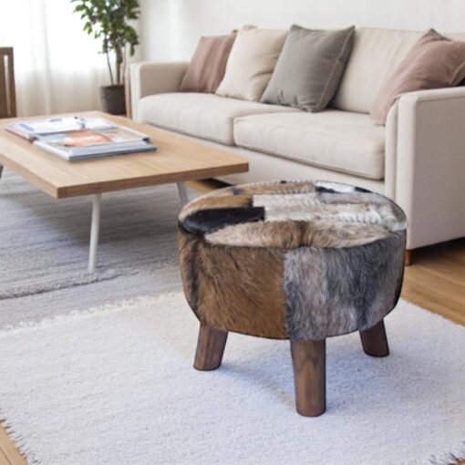 Apache round cowhide footstool