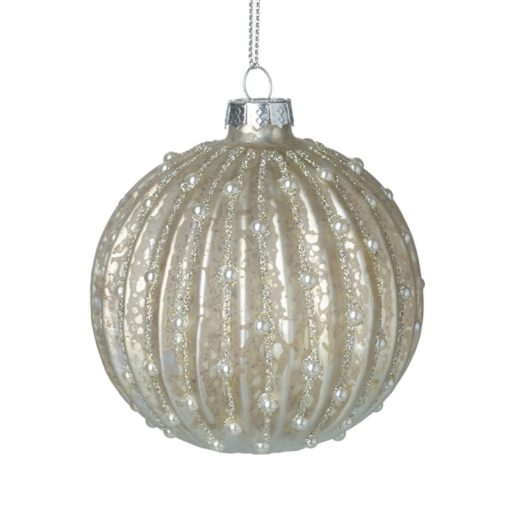 Antique silver glass bauble with beaded pearls