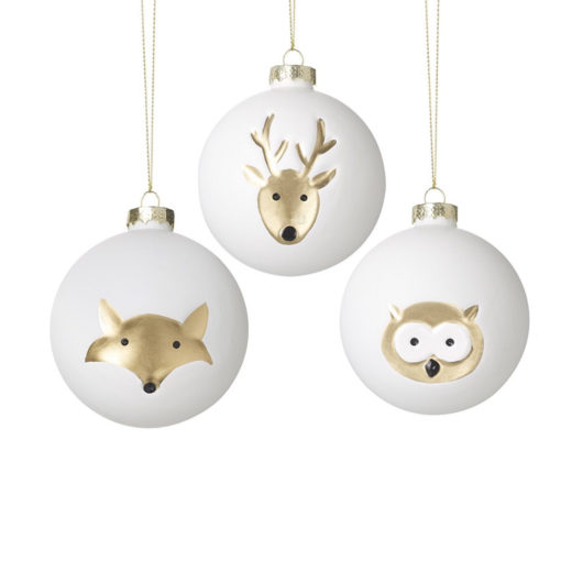 Animal bauble glass white and gold
