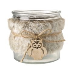 Furry owl glass tea light