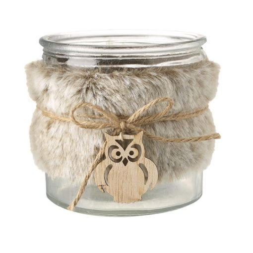 Furry owl glass tea light
