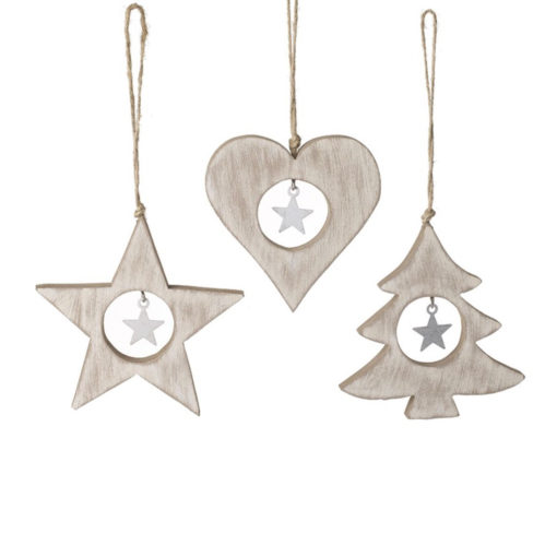 Wooden tree decorations with stars