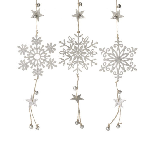 Hanging snowflakes with bells