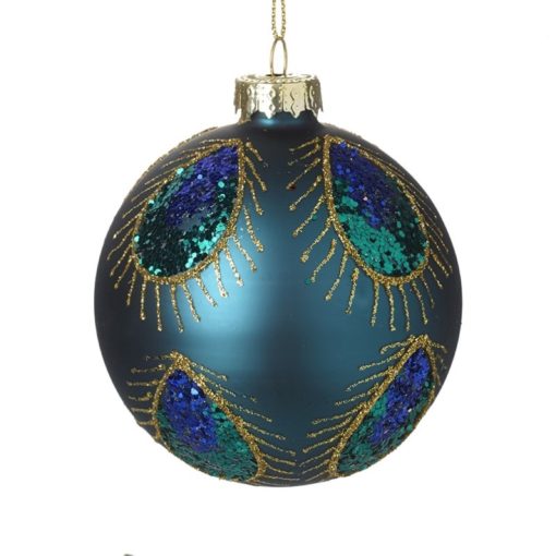 Teal peacock glass bauble