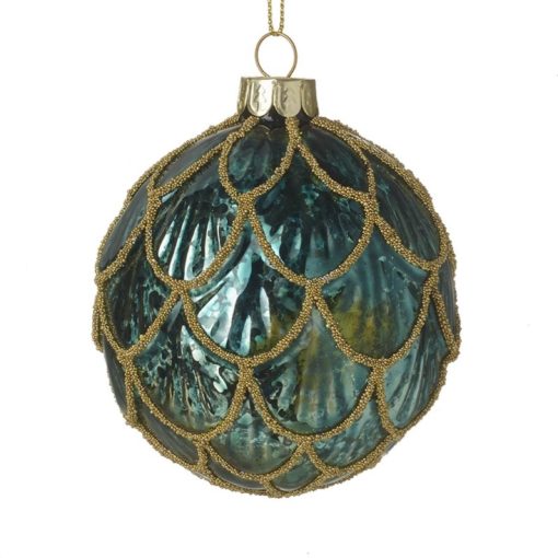 Green peacock glass bauble