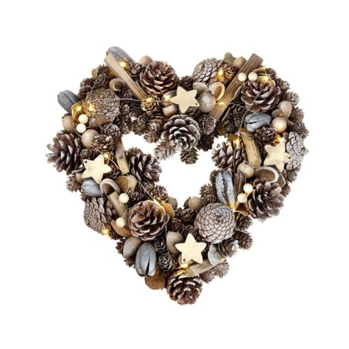 Heart fir cone led wreath