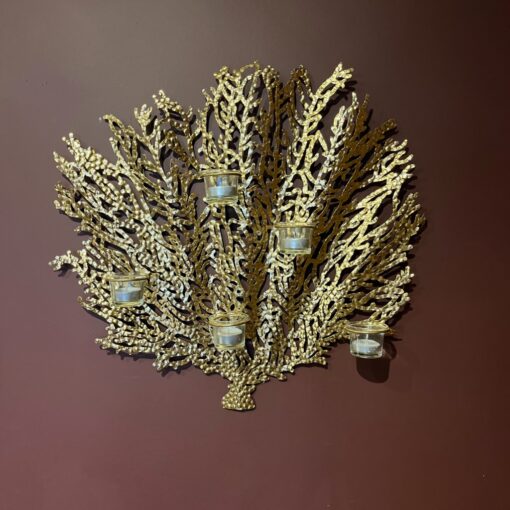 Gold coral wall tea light holder