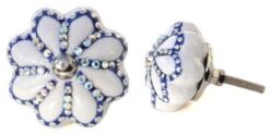 White/blue studded jewelled flower knob