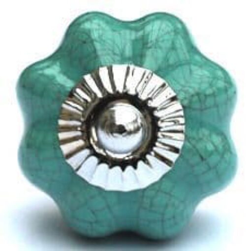 Aqua flower crackle knob